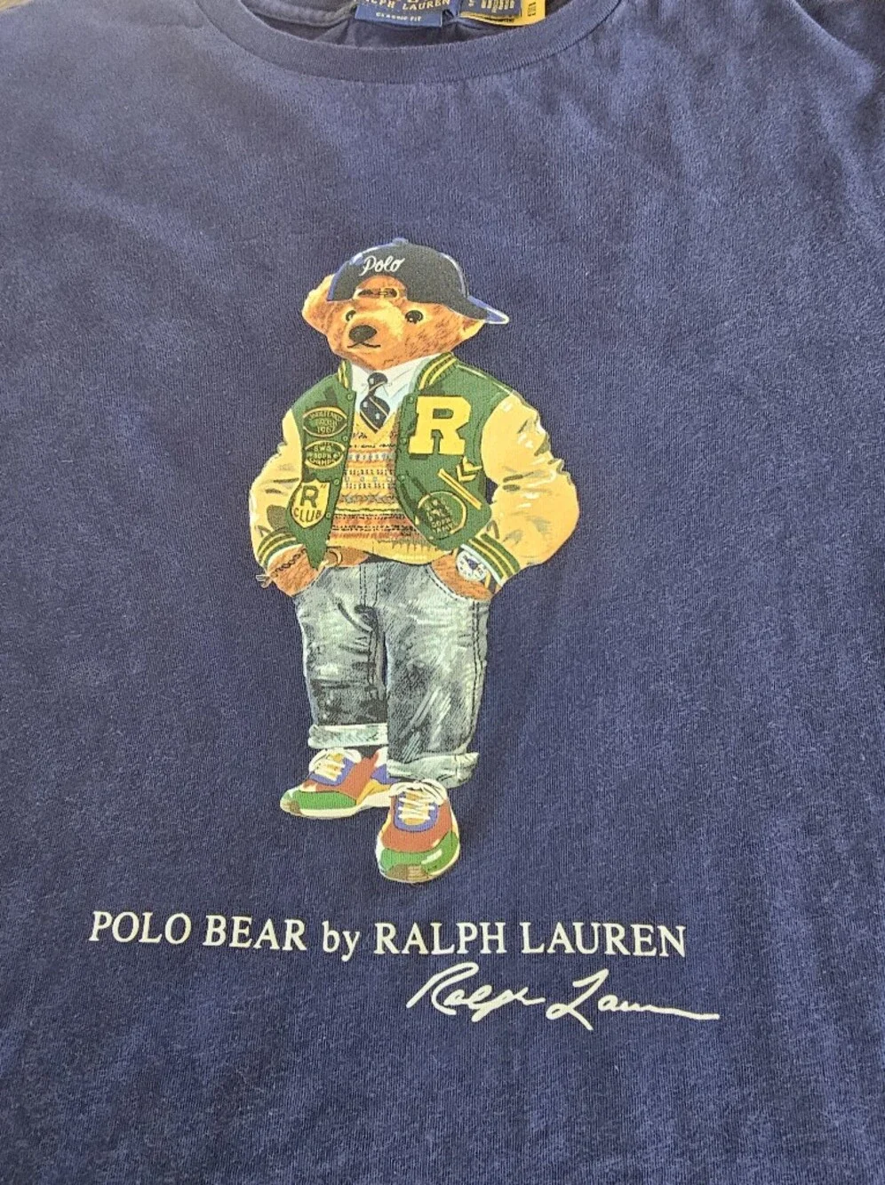 ​Polo Ralph Lauren Varsity Jacket Polo Bear Tee Navy Blue Mens Large Classic Fit